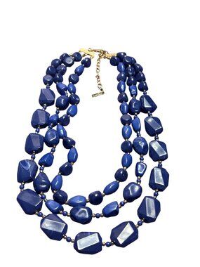 Sugarfix 3 Strand Blue Plastic Beaded Necklace Goldtone Spacer Beads Statement